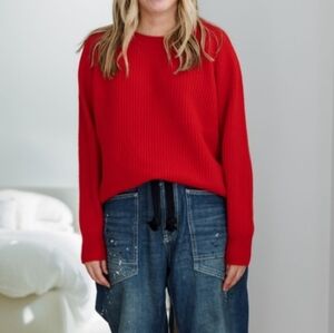 J Crew Cotton Cashmere Crew Neck Sweater in Red Sz L